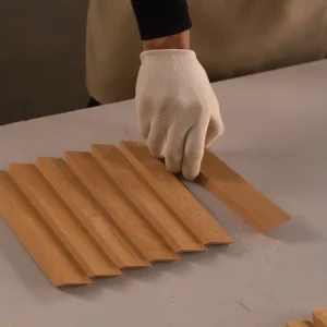 cutting timber strips into 45-degree pieces for wooden picture frames