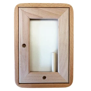 Back view of Veeart beech solid wood photo frame showing the integrated dowel storage groove.