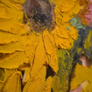 Close up of thick acrylic paint texture on Sunflower Dreams yellow petals