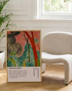 abstract wall art in slim aluminium frame in modern minimalist living room.