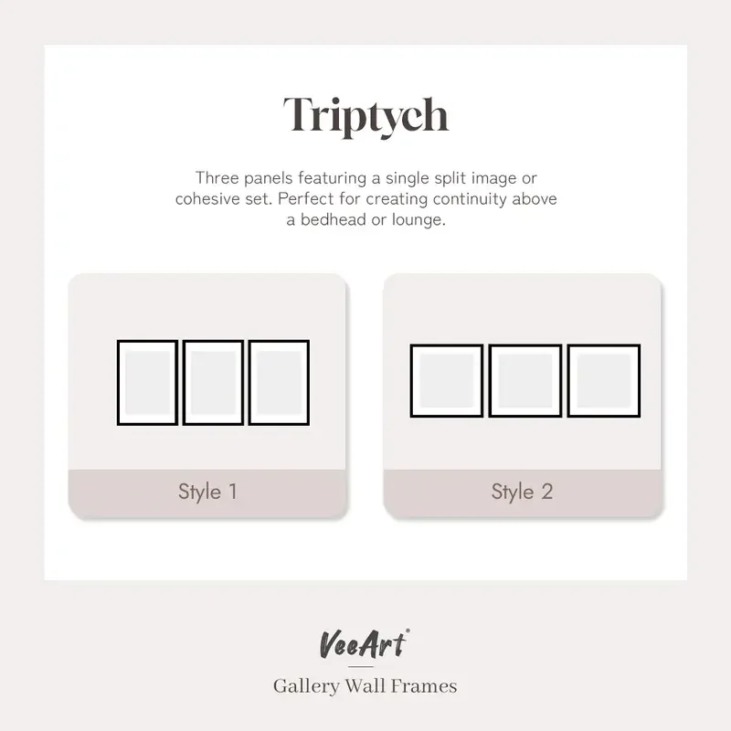 Triptych gallery wall frame layout.