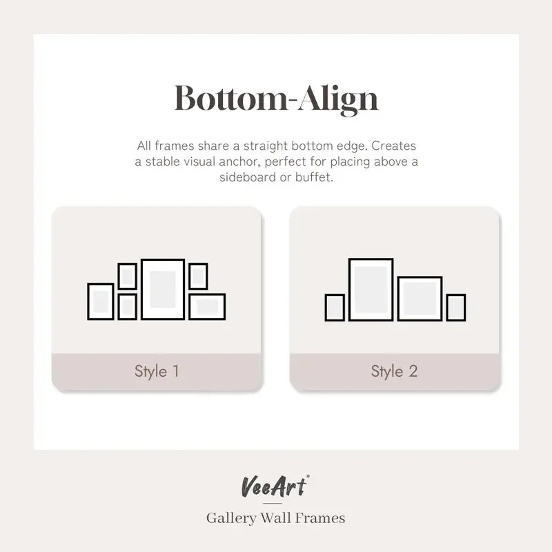 Bottom-Align gallery wall frame layout.