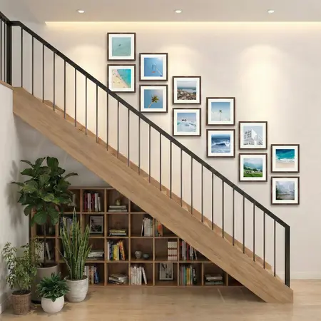 Grid-style gallery wall frame for stairs.