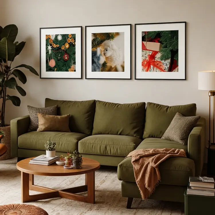 Horizontal gallery wall frame art display.