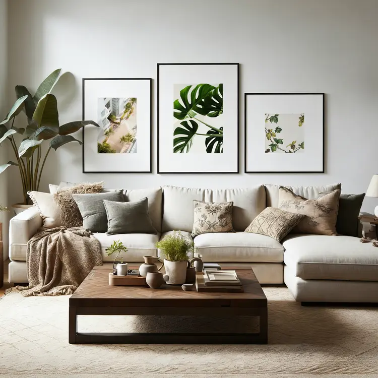Modern gallery wall frame display in living room.