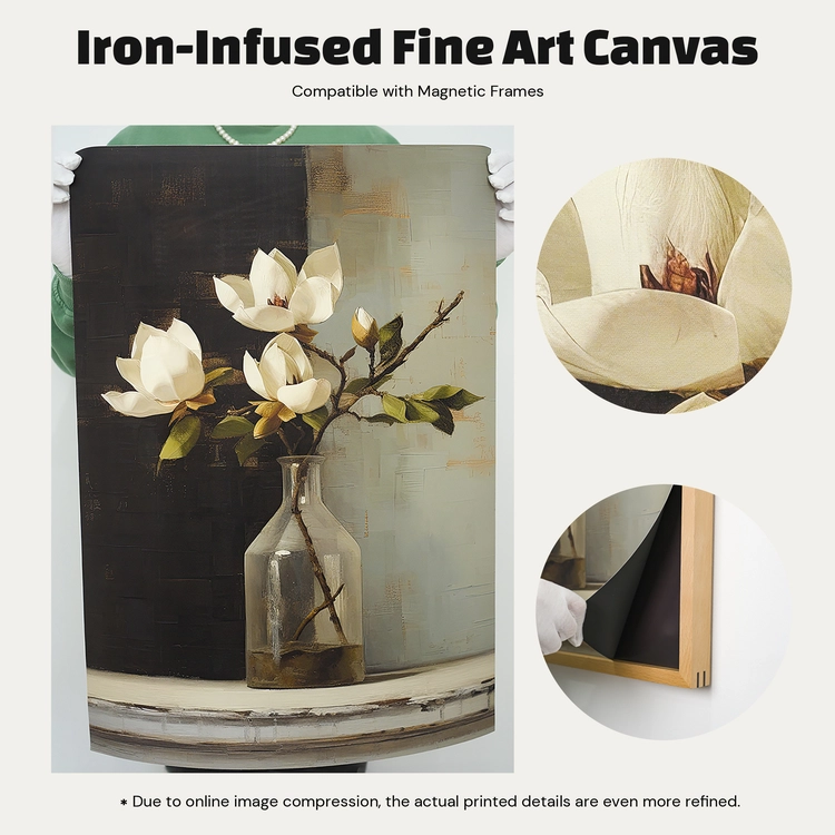 Iron-infused fine art canvas for magnetic photo frames.